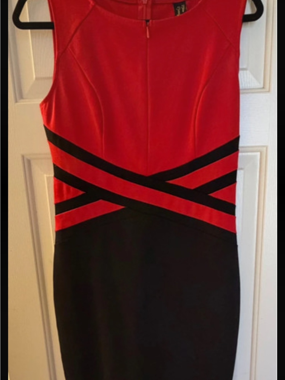 Sleeveless Red and Black Sheath Dress